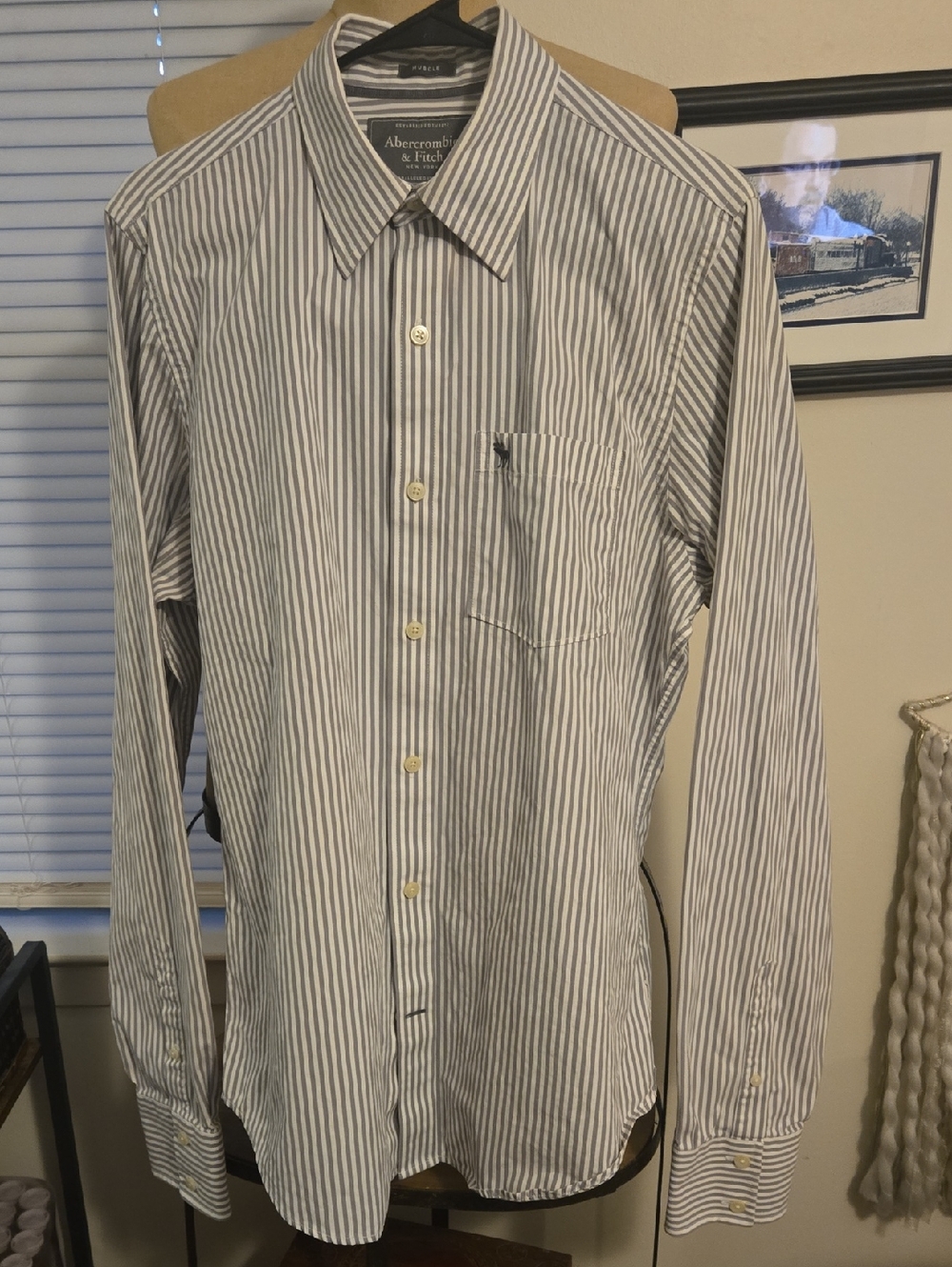 Abercrombie & Fitch Men’s Blue and White Stripe Button-Down Shirt